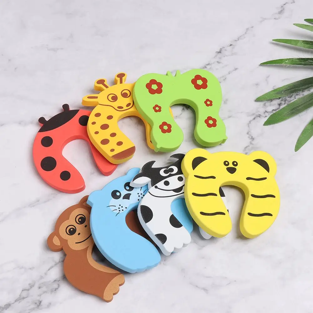 5 Pcs Door Stopper Soft Foam Baby Kids Safety Cartoon Animal Guard Finger Protector Home Kitchen Bedroom Security Door Clip