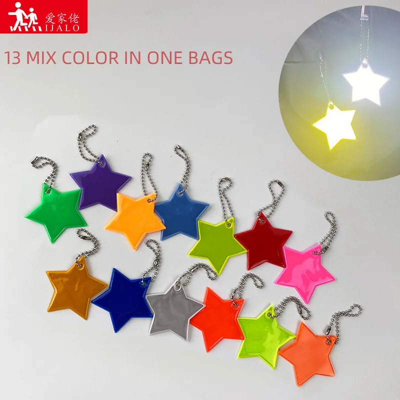 10Pcs Colorful Little Star Heart Reflector Bag Pendant Jewelry Charm Accessories Keychain Reflective Keyrings For Women Kids