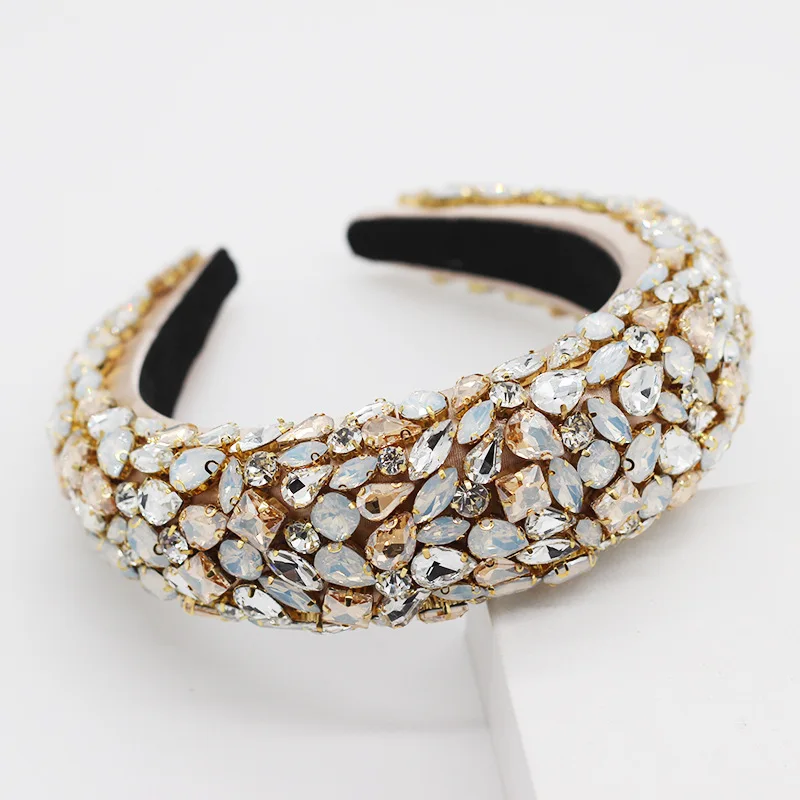 New Full Crystal Color Baroque Wide Side Jeweled Headband for Women Hair Accessories Hair Band Headdress Shiny Diamond Gift