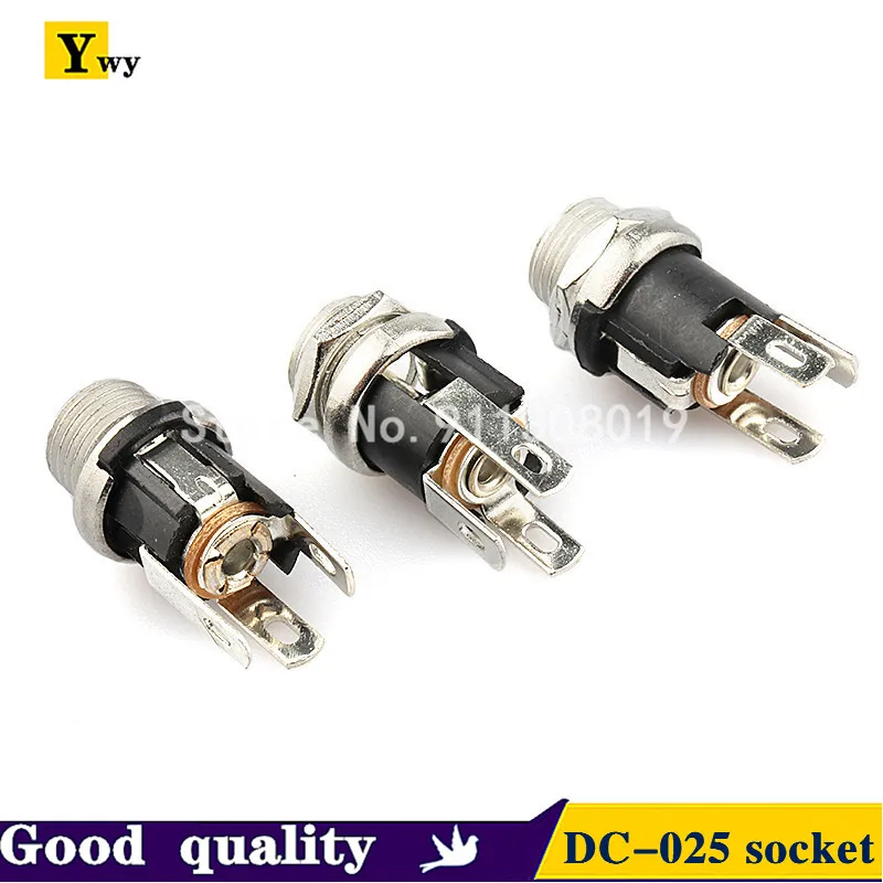 5PCS/LOT DC025M 5.5*2.1/2.5mm DC Socket With Nut 5.5x2.1/5.5x2.5 mm DC Power Jack Socket Female Panel Mount Connector