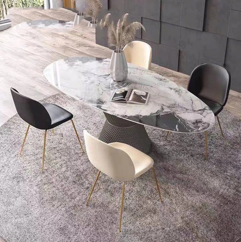 

light luxury slate microcrystalline shaped dining table and chair combination Nordic modern living room home dining table