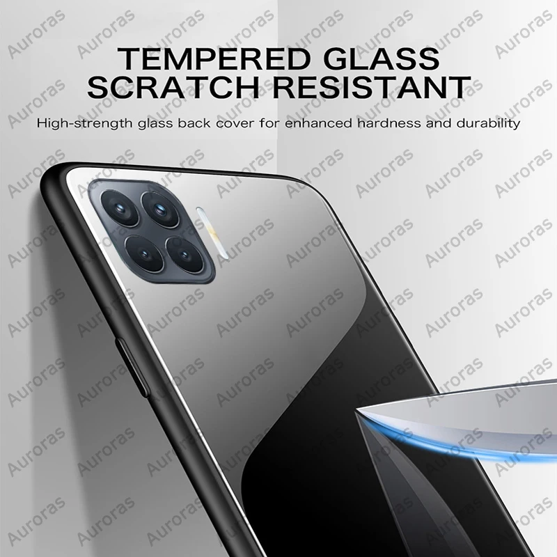 Auroras لهاتف Reno4 Lite 5G حافظة من الزجاج المقسى مع إطار ناعم غطاء خلفي مقاوم للصدمات لهاتف OPPO Reno 4 Lite Funda OPPO A93 A73