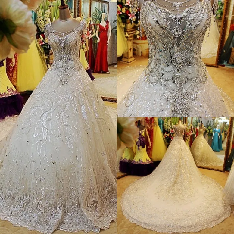 

Customized Luxury Wedding Dresses 2024 Custom Made Crystal Beading Lace Sequins Puffy Bridal Gowns Robe Mariee Vestidos De Noiva