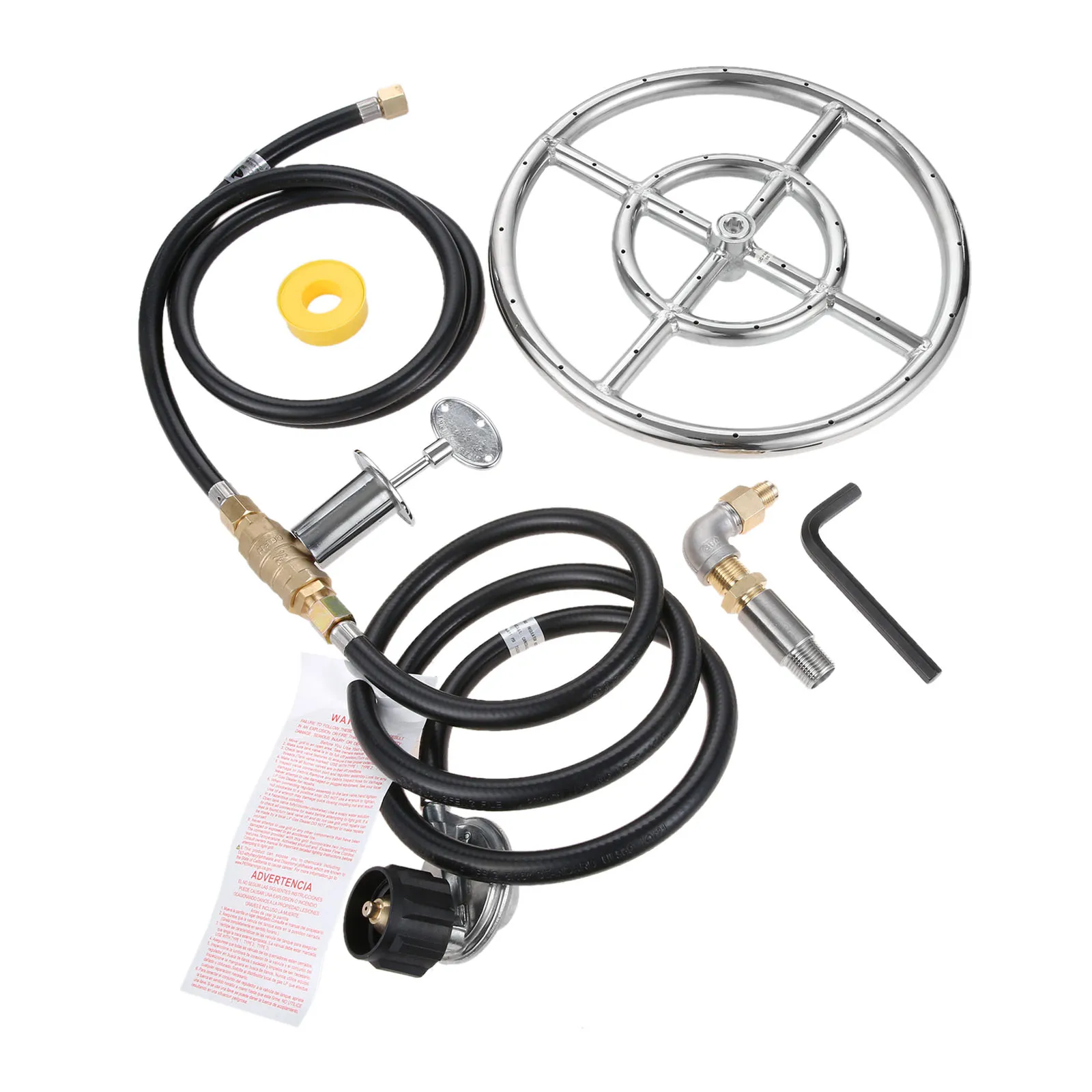 

Propane Burner Kit Control Sytem Regulator Brass Control Valve for Outdoor Fire Pit Fireplace with 12" Double Ring Burner Set