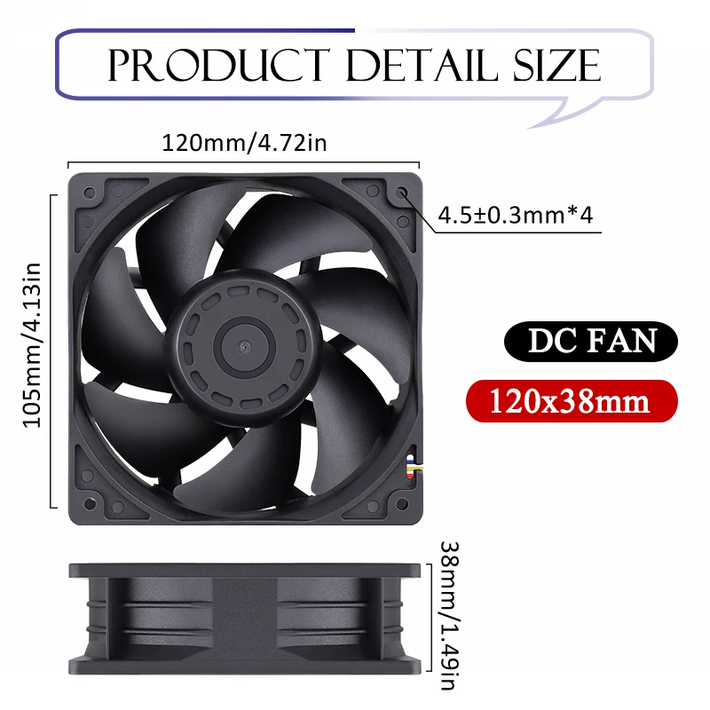 Gdstime 120Mm 4500Rpm Hoge Snelheid Server Fan Met Controller 12Cm 12V 220V Btc Machine Chassis werkstation Kast Radiator Fan