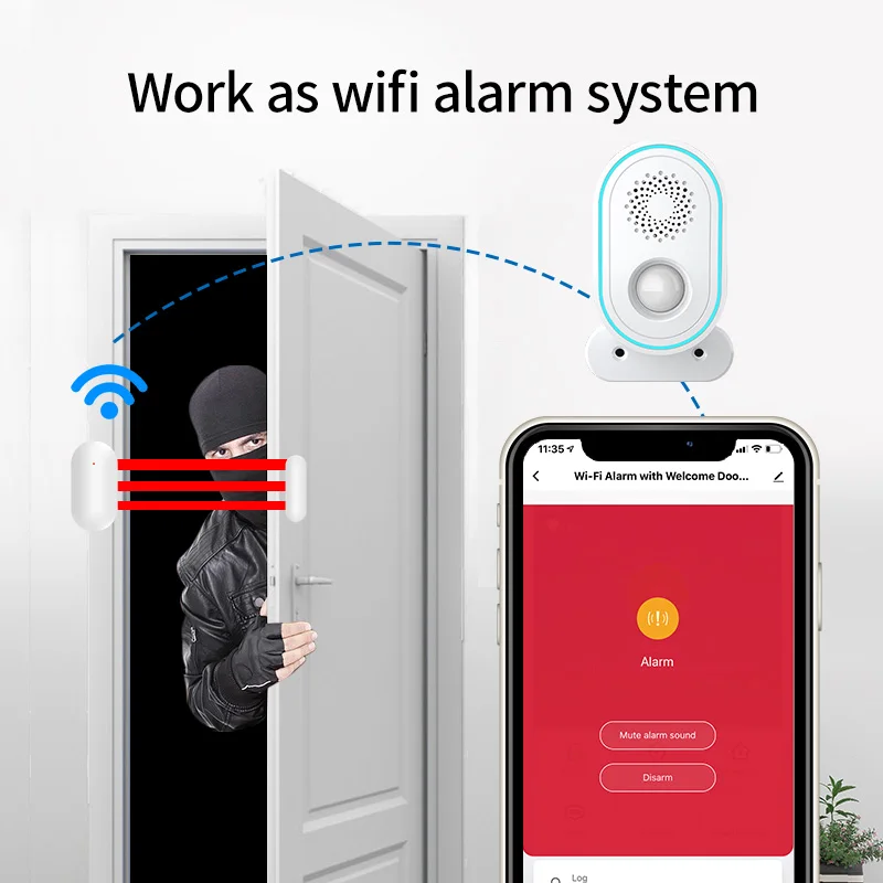 SECUGARD Welcome Doorbell Alarm Intelligent Greeting Traffic Statistics APP WiFi Alarm System Smart Home Security System Camping