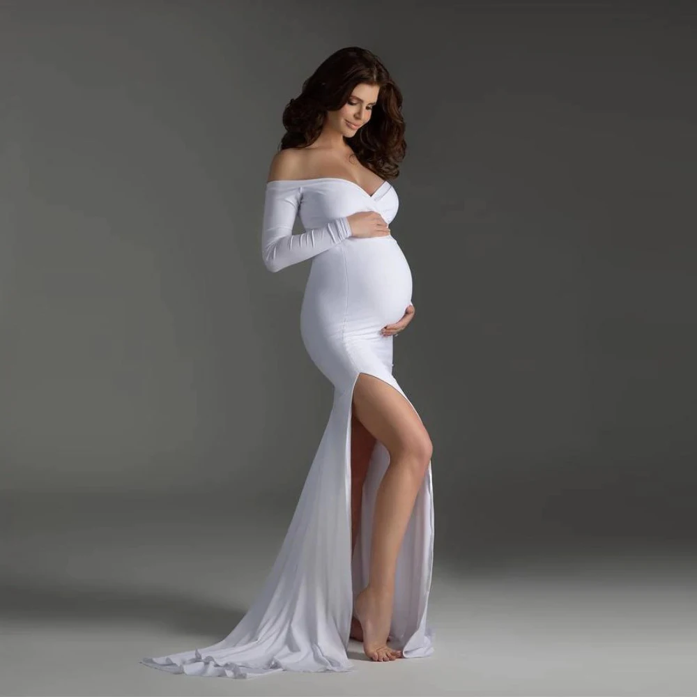 Sexy Shoulderless Maternity Dresses For Photoshoot Maxi Gown Baby Shower Women Pregnant Photography Clothes Long Pregnancy Dress