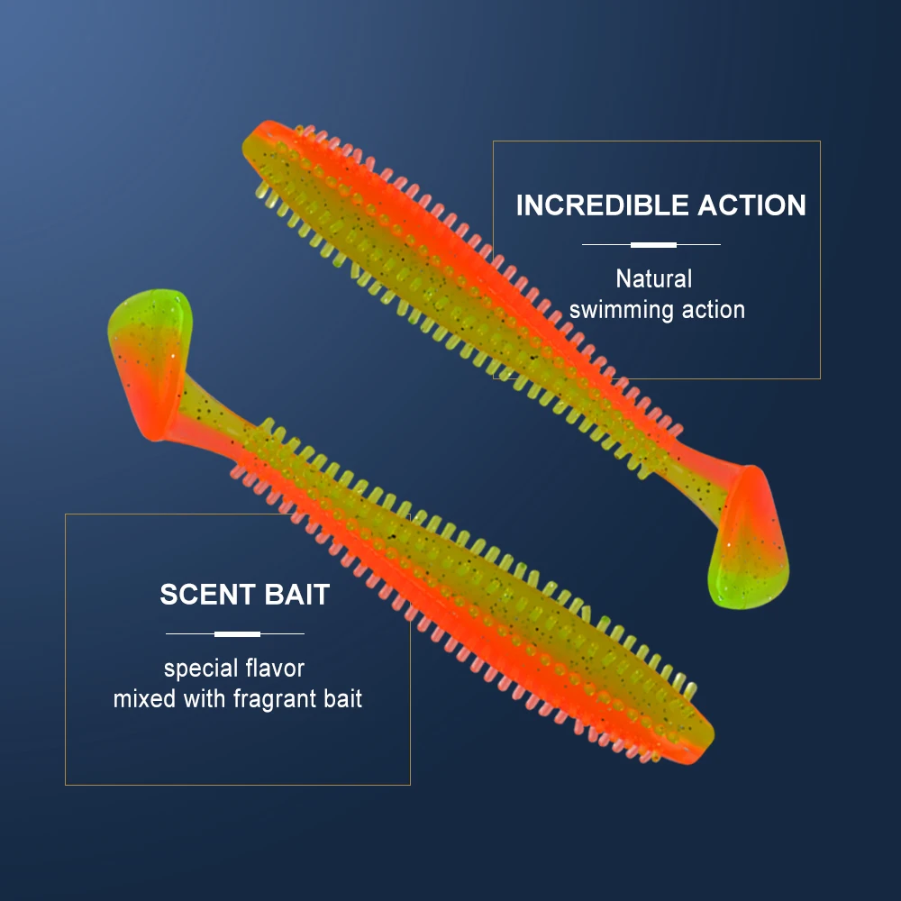 FISH KING 5pcs/pack Spikey Shad Hedgehog 90mm/4g Fishing Soft Lure Sea Cucumber Paddle Grub Worm Silicone Wobbler Pike Baits
