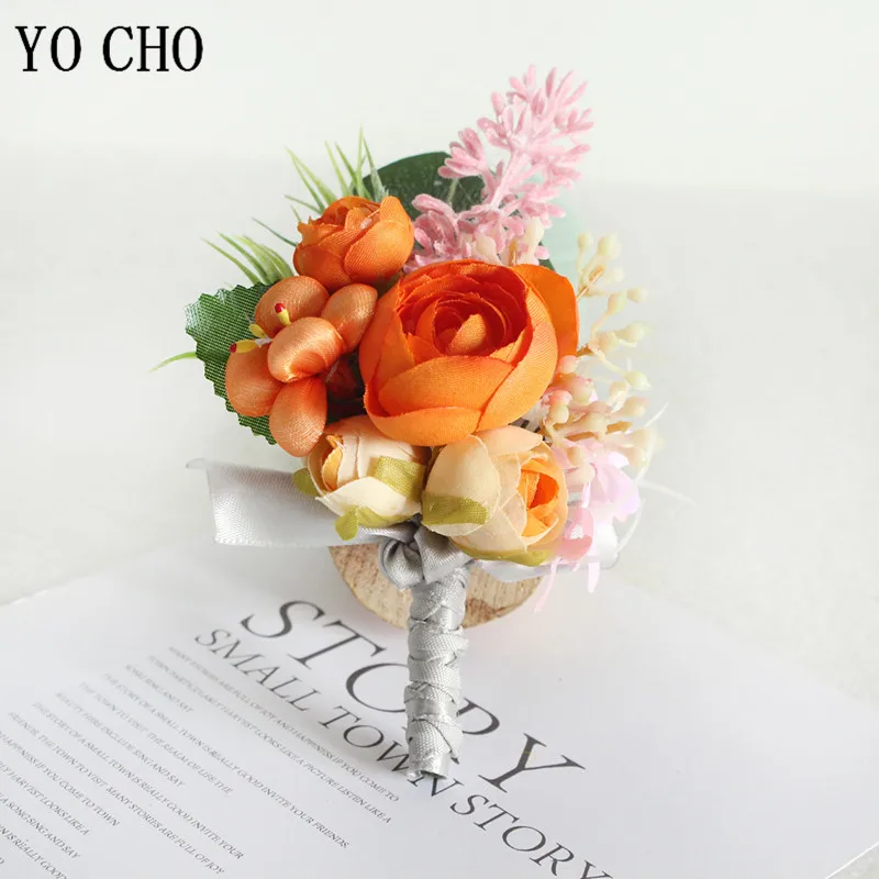 Yo cho casamento pulso corsage pulseira feminino noivo boutonniere pinos manguito pulseira dama de honra casamento testemunha de seda corsage flores