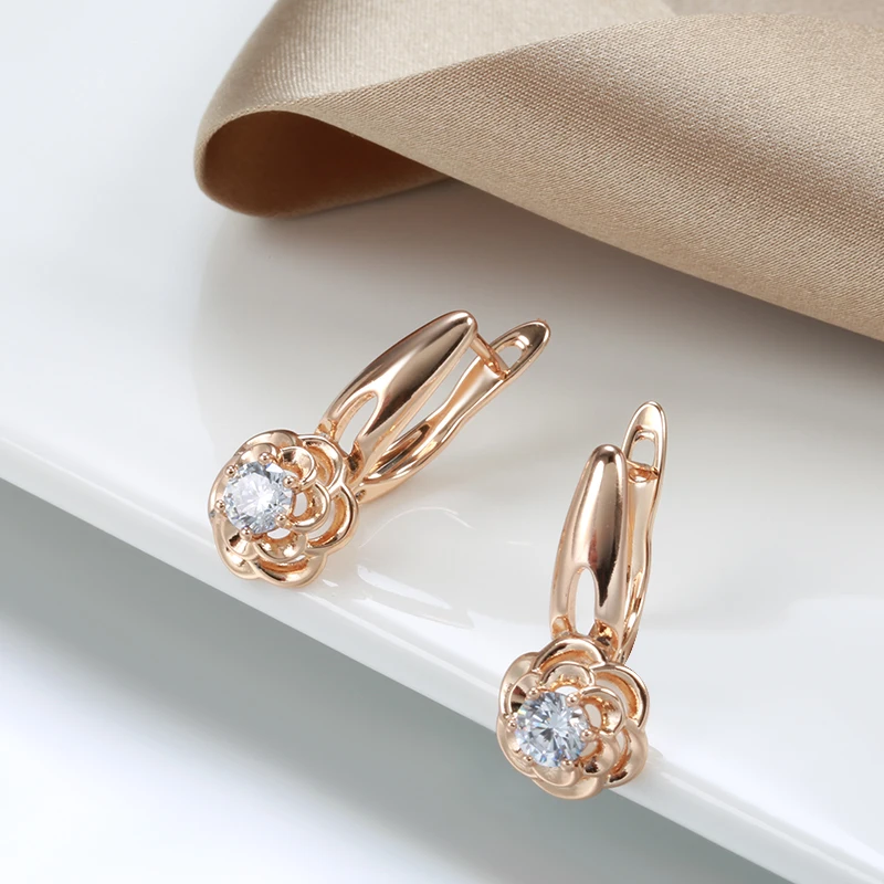 Kinel Trend Unusual Crystal Flower Earrings 585 Rose Gold Metal Natural Zircon Drop Earrings Fashion Creative Wedding Jewelry