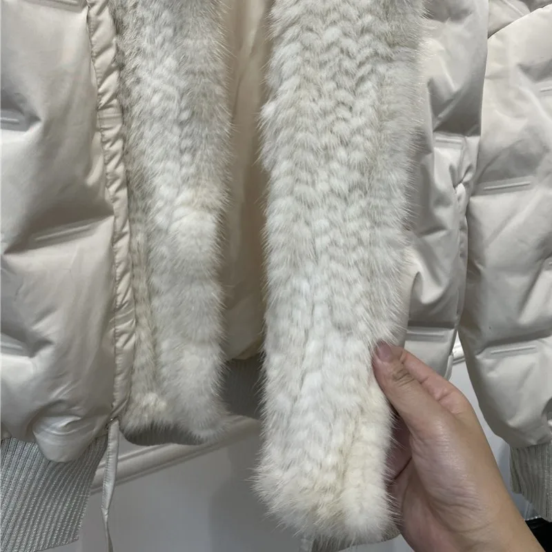 Fashion Warm White Duck Down Jacket Women Luxury Patchwork Mink Fur Collar New Winter Outerwear Office Female Casual Short Coat