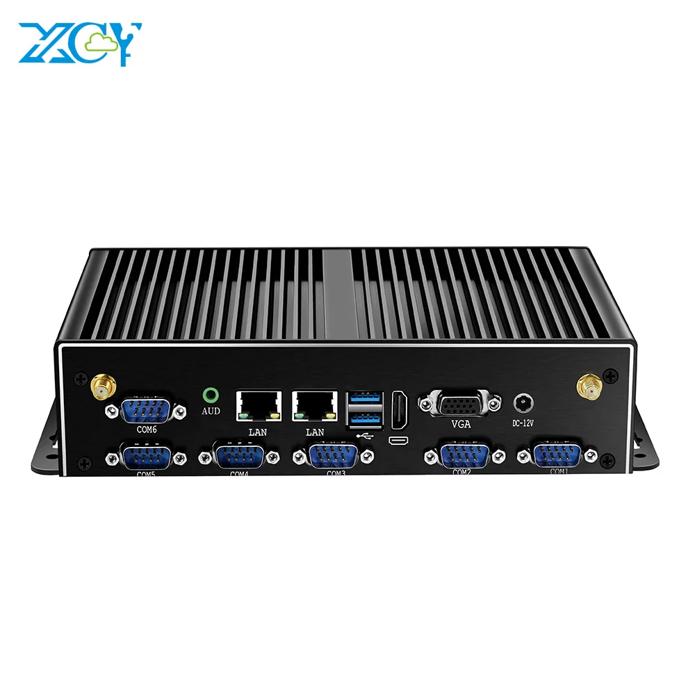 XCY Bezwentylatorowy przemysłowy minikomputer Intel Core i7 5500U 2x GbE LAN 6x COM RS232 HDMI VGA 6x USB Obsługa WiFi 4G LTE Windows Linux