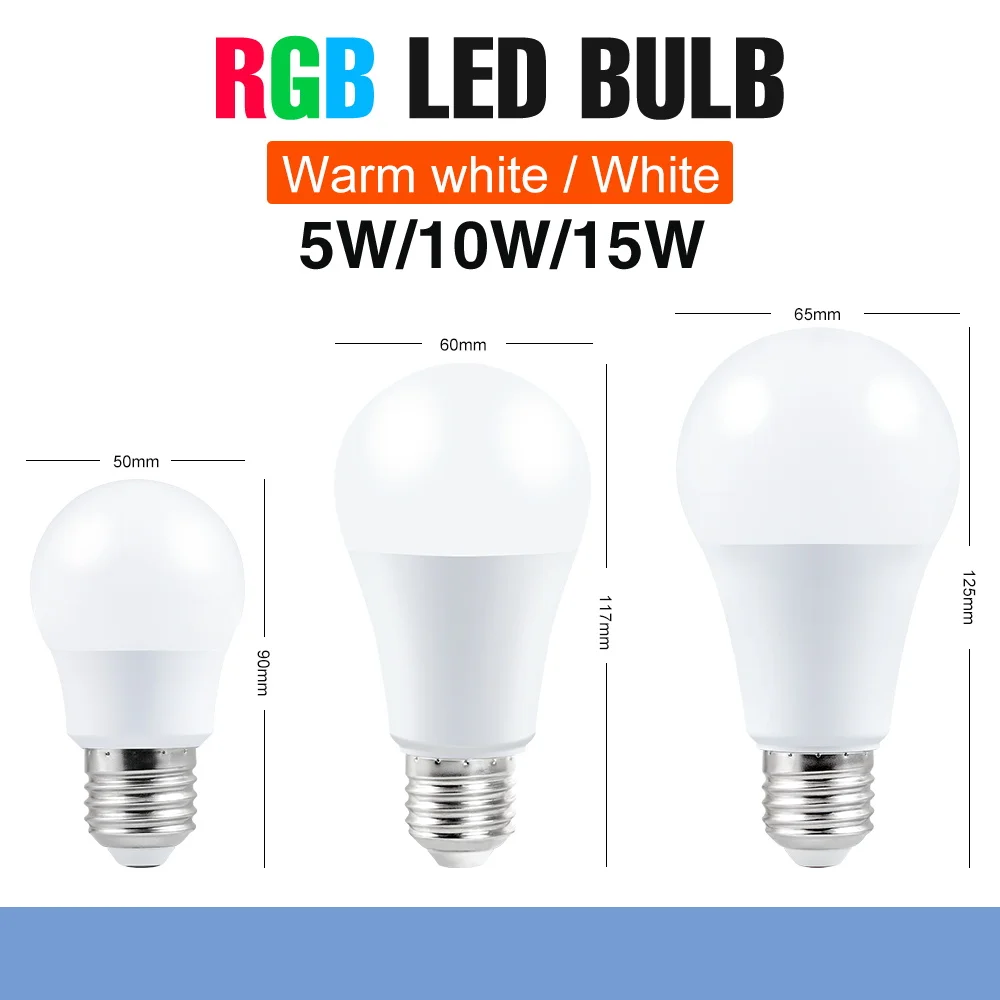 Ampoule LED RGB 220V, 5W 10W 15W RGBWW, Lampe LED RGBW Colorée Changeante avec Télécommande IR, 110V