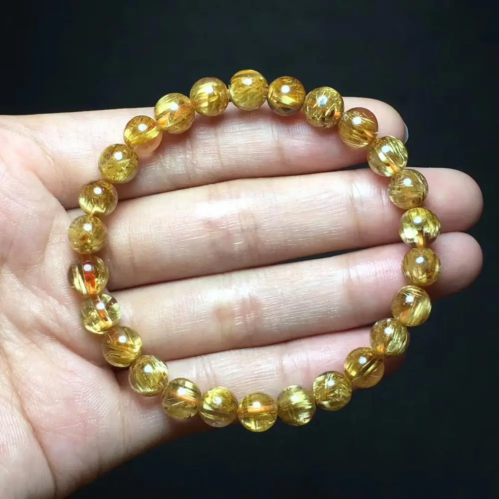 

8mm Natural Brazil Gold Rutilated Quartz Bracelet For Women Men Gift Round Beads Titanium Crystal Stretch Strands Jewelry AAAAA