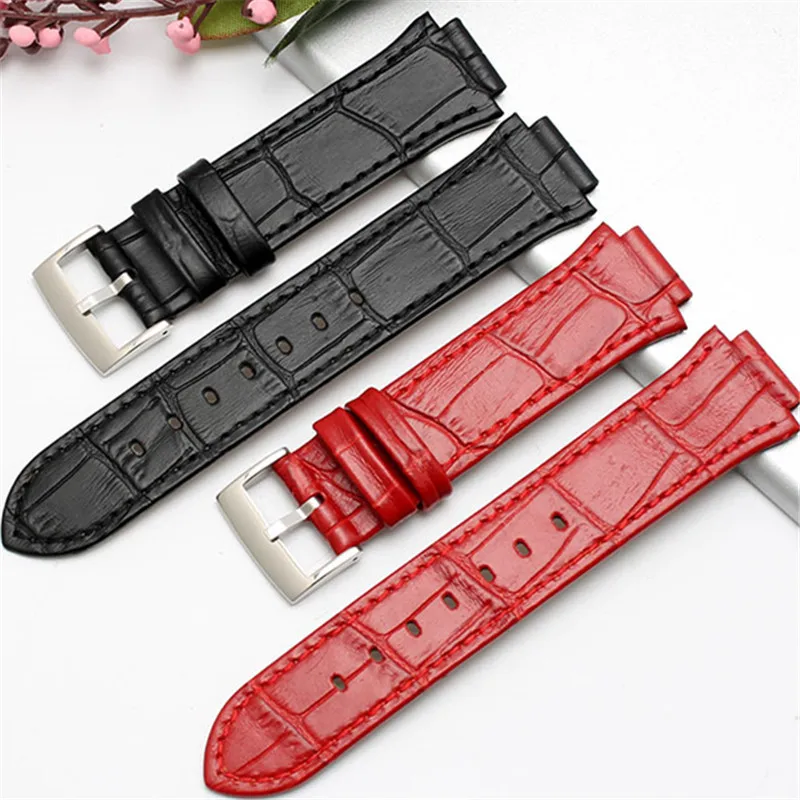 

21*14mm Genuine leather watchband for S-warovski 5027127 5027131 5080602 5096008 female Cowhide watch strap black red bracelet