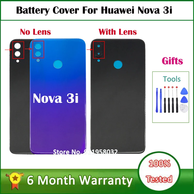 For Nova3i Back Battery Glass Cover Panel Rear Door Case For Huawei Nova 3i Back Cover Housing With Camera Lens