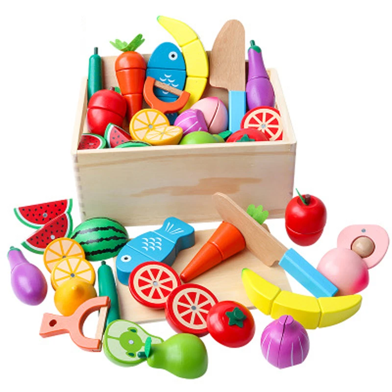 

40pcs/set Wooden simulation mini foods kitchen series cut fruits and vegetables dessert children's educational play house toy