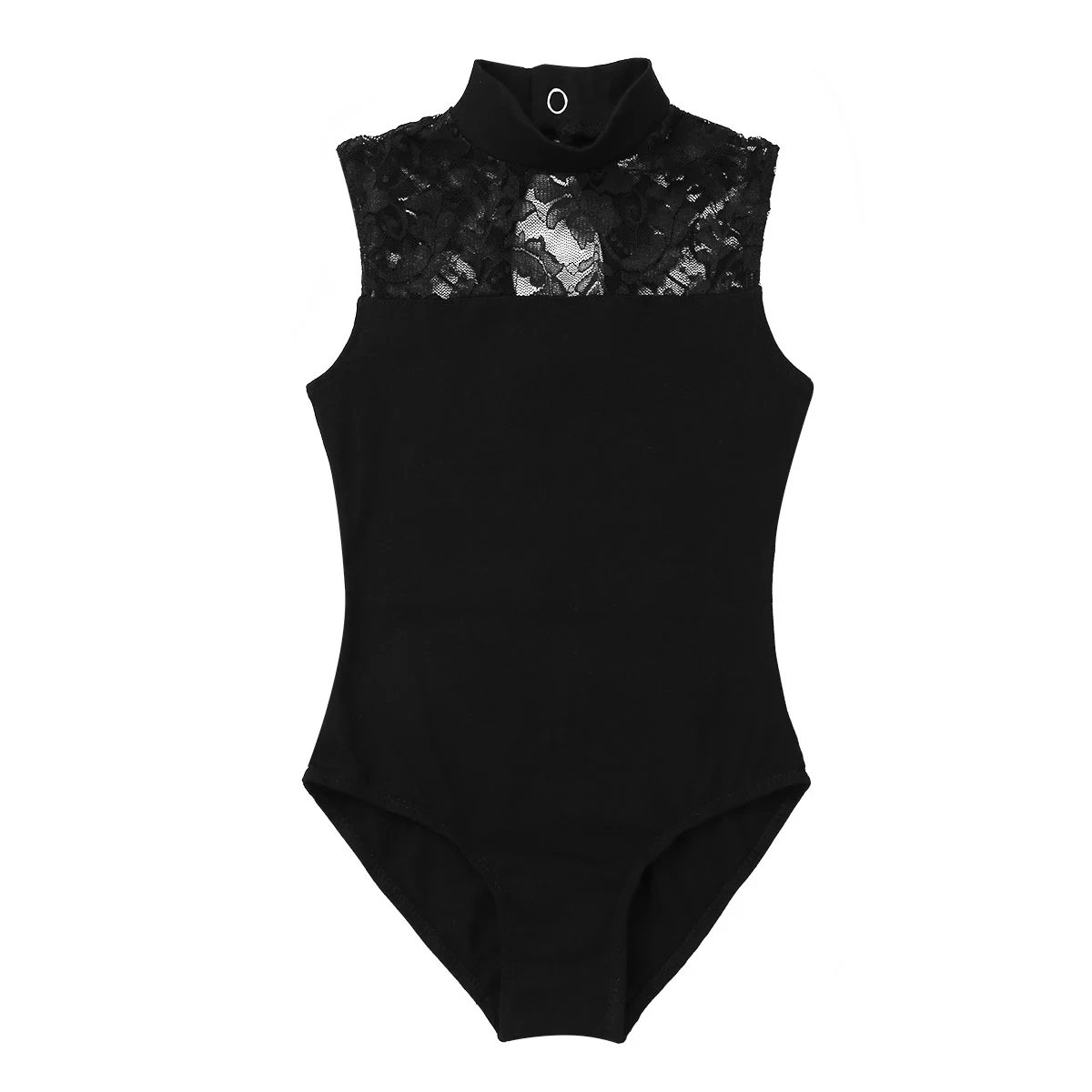 Kids Girls Gymnastics Leotard Dance Tight Fitting Jumpsuit Basic Body Tops Sleeveless Turtle Neck Lace Back Ballet Dance Wear