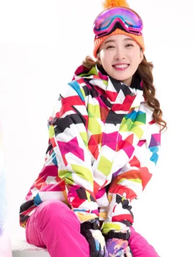 

Women’s Colorful Curves Ski Jacket Waterproof Breathable Ladies Geometric Pattern Snowboard Sportswear Skiwear Female Snow Coat