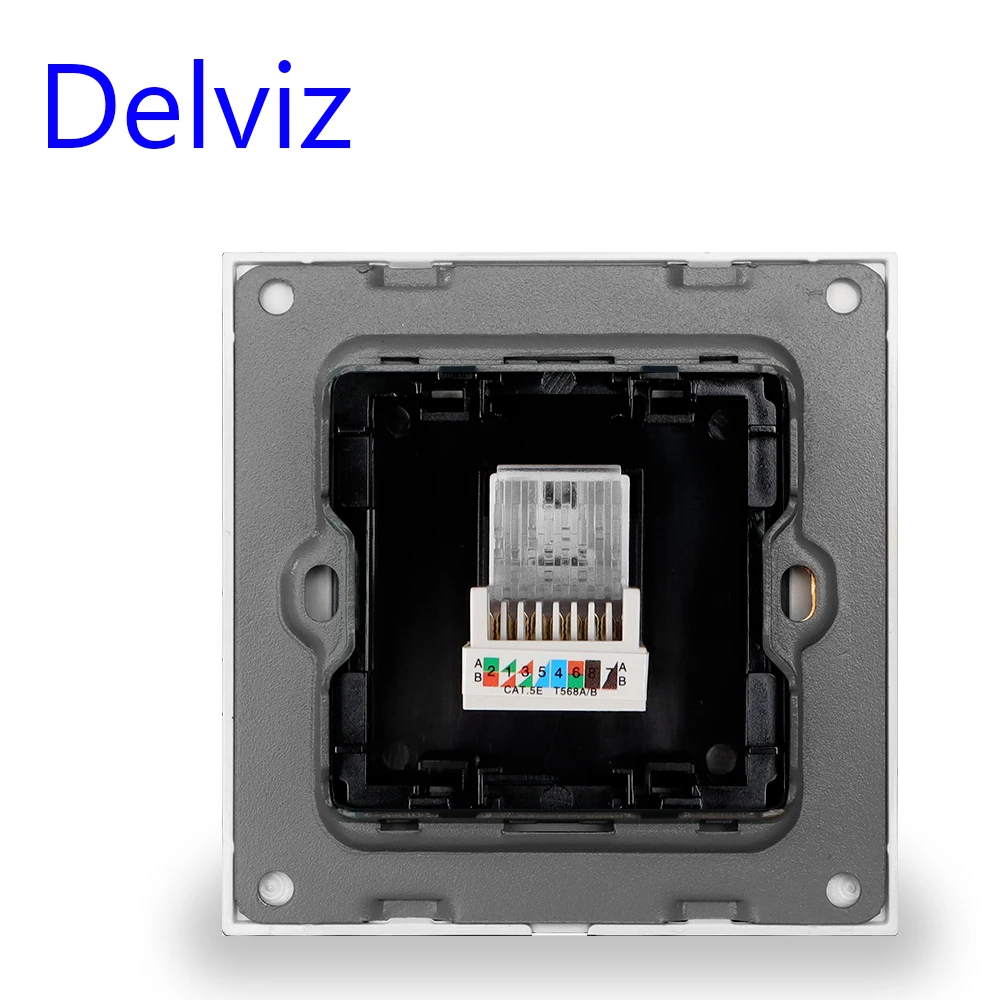 Delviz Computer cable Wall Socket, High strength Tempered Glass, RJ45 Module adapter Panel, CAT5E Cable network Interface Outlet