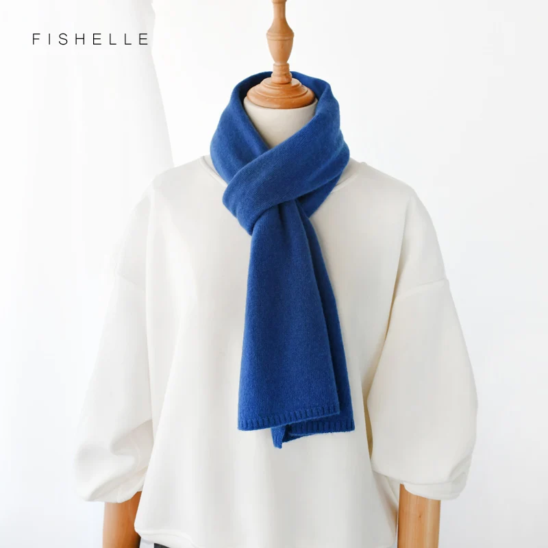 Royal blue wool scarf women winter warm knitted thin scarves ladies small short scarfs autumn foulard men