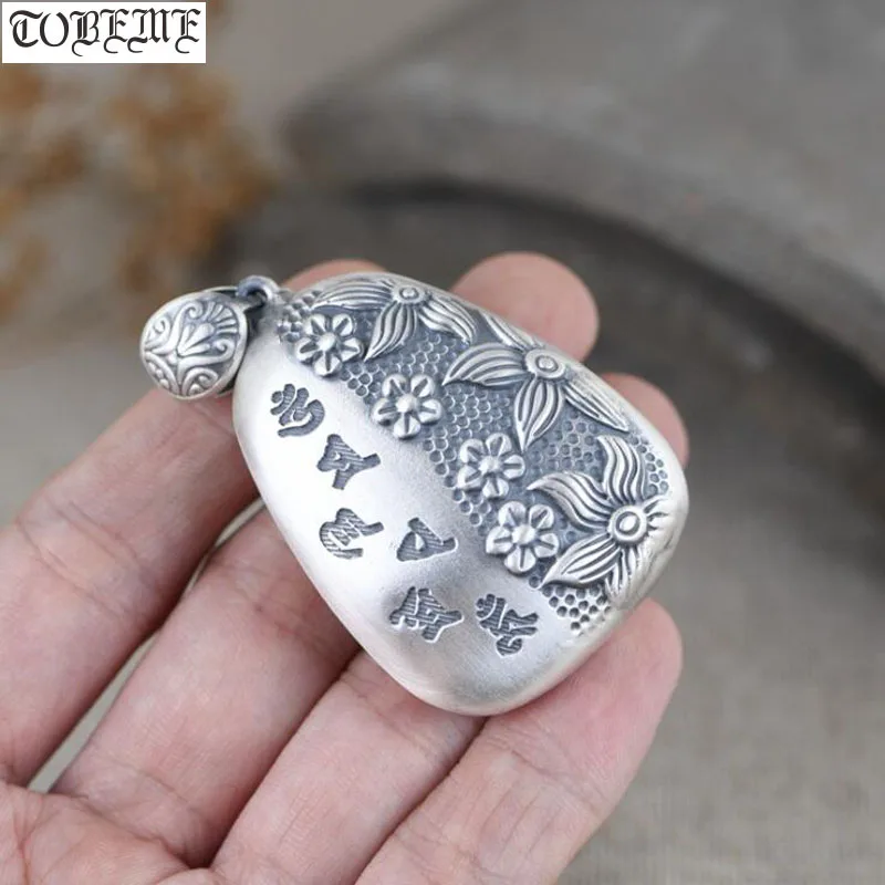 

100% 990 Silver Tibetan Six Words Pendant Pure Silver Buddhist Heart Sutra Pendant Tibetan Good Luck Pendant