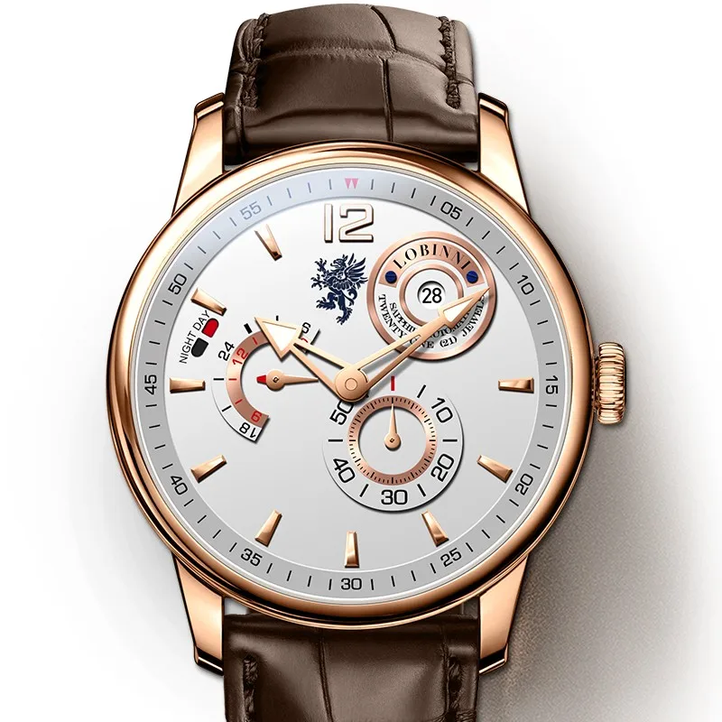 

LOBINNI Luxury Switzerland Sapphire Seagull Automatic Mechanical Watch for Men Multi-Function Energy Display Clocks L18012