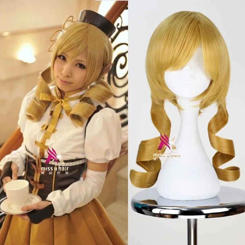 Anime Puella Magi Madoka Magica Tomoe Mami Cosplay Wig Golden Blonde Synthetic Wavy Hair Women Wigs For Costume Party