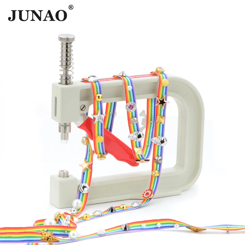 JUNAO 4 5 6 8 10mm White Pearl Beads Pearl Setting Machine Rhinestone Hand Press Tools Rivet Machine for Crafts Sewing Supplies