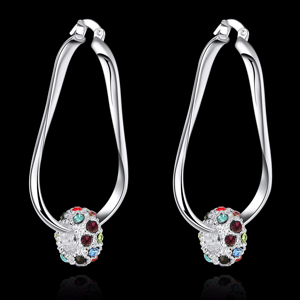 LEKANI Hot Sell 925 Sterling Silver Ball Hoop Earrings Multicolor AAA Zirconia Beads Earrings For Women Fine Jewelry