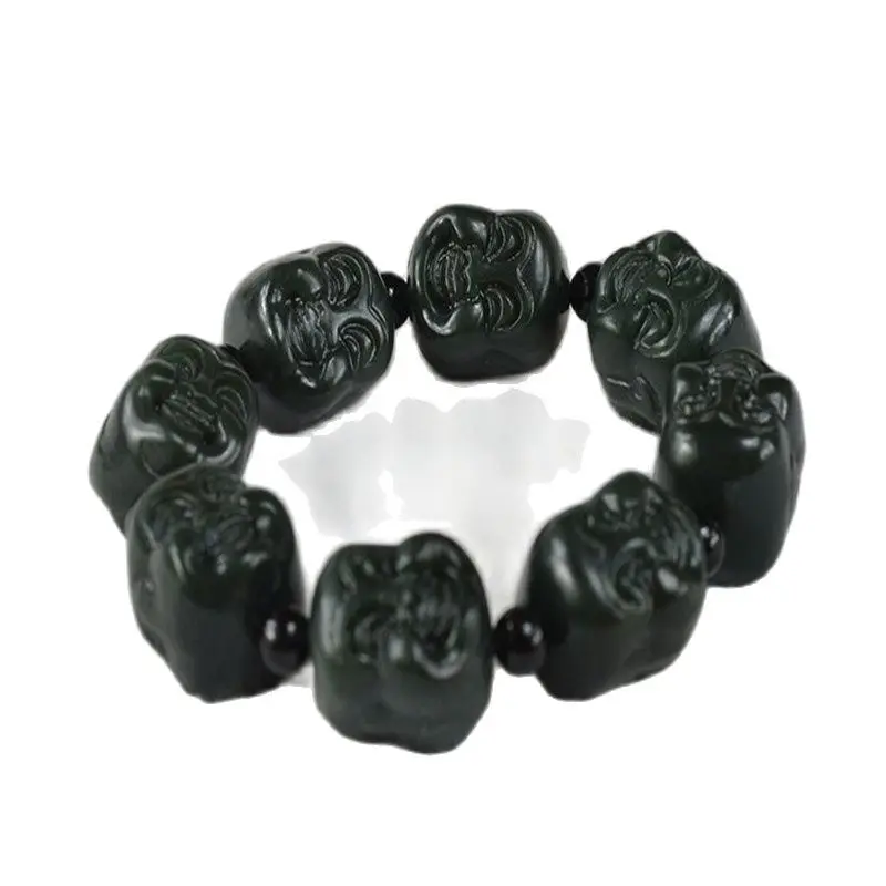 CHINA Xinjiang Hetian Jade Jade Bracelet Buddha Head Double Work Beads