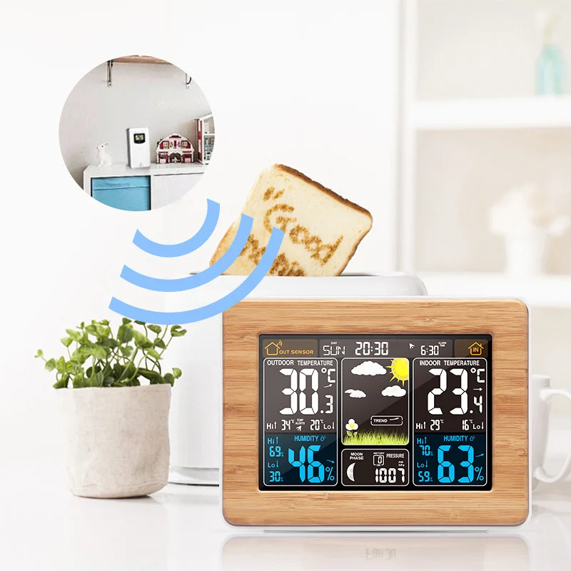 Reloj despertador de FanJu reloj Digital Sensor de humedad temperatura barómetro pronóstico estación meteorológica relojes de mesa de escritorio electrónicos