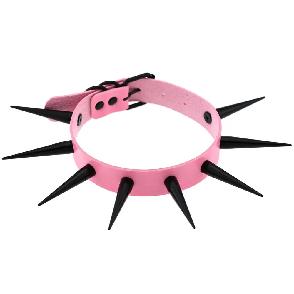 Big Long Spiked Choker Collar CyberPunk Leather Spike Chockers Necklace For Women Men Rave Goth Costumes Jewelry