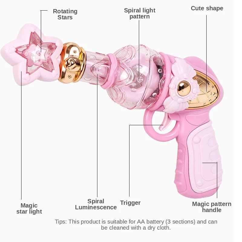 女の子のための自動放射おもちゃの銃,透明なおもちゃの銃,光と音楽,光が付属しています