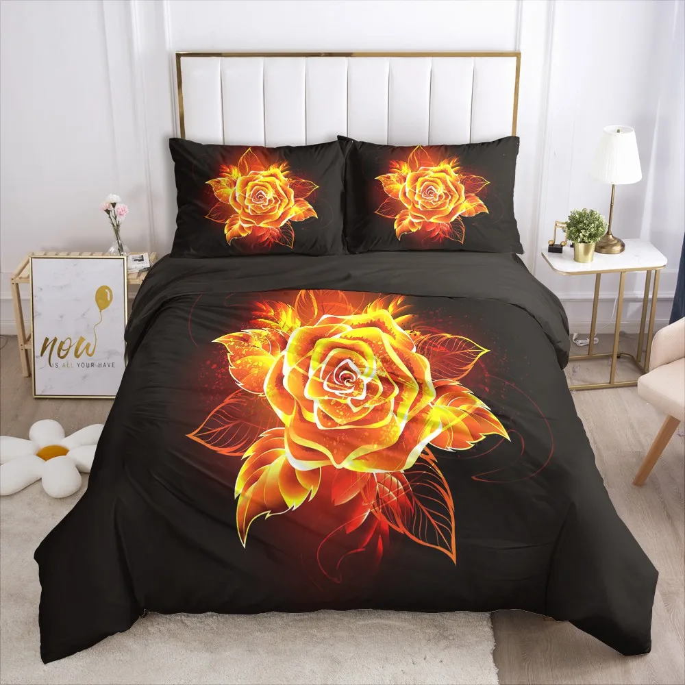 Luxury Bedding Set Black 3D Duvet Cover Set with Zipper Bed Linen Comforter/Quilt Coves King Queen Single Twin Size Bedclothes