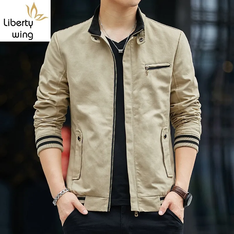 

Spring Autumn New Fashion Casual Mens Cotton Stand Collar Jackets Long Sleeve Slim Fit Plus Size M-4XL Male Outerwear Coats