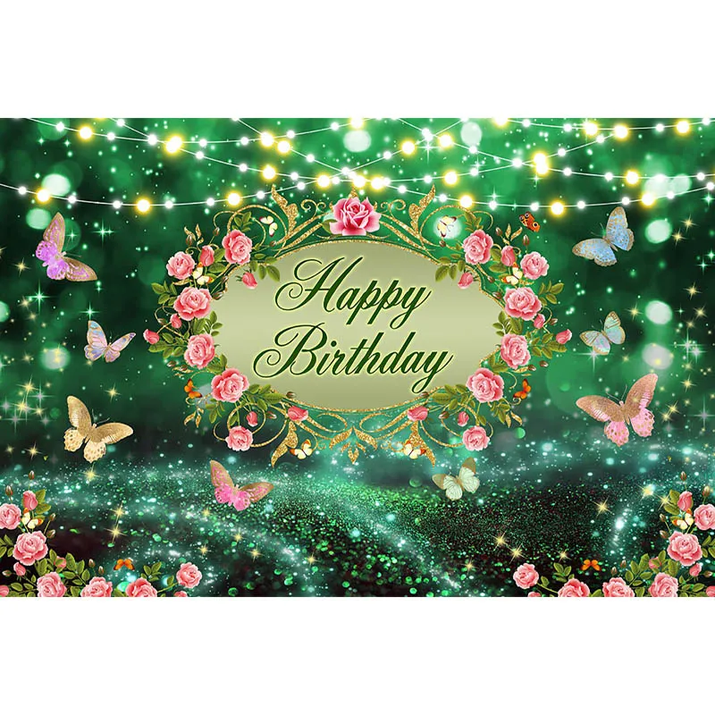Happy Birthday Butterfly Wonderland ฉากหลัง Dream สีเขียวป่าดอกไม้เด็กวันเกิดภาพพื้นหลัง