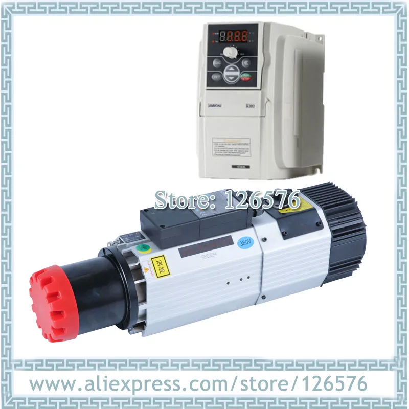 Long nose ISO30 18000rpm/24000rpm Automatic air cooled spindle motor AC220V/AC380V 9kw ATC spindle motor + 9KW VFD Inverter