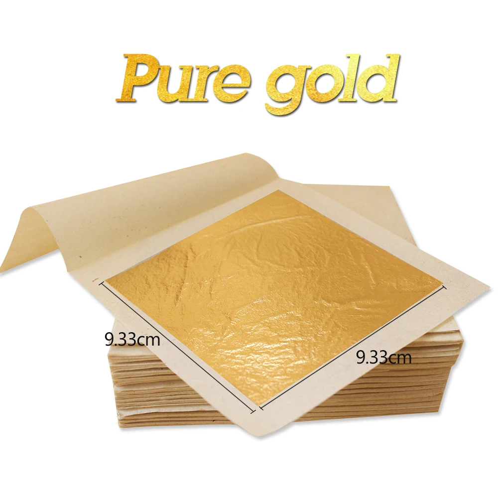 

Pure Gold Leaf Pure Gold Leaf Sheets 50pcs 9.33x9.33cm for Cake Decoration Facial Mask Craft Paper Gilding 24K Real Gold Foil