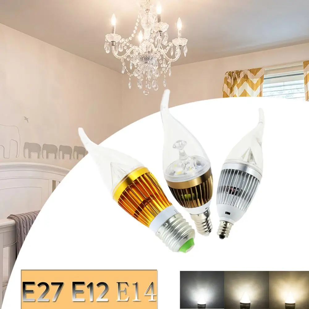 6W LED E12 E27 E14 Chandelier Candle Light Bulbs 110V 220V Lamps Glass Flame Shape Gold Silver Replace Halogen Lighting Lamp