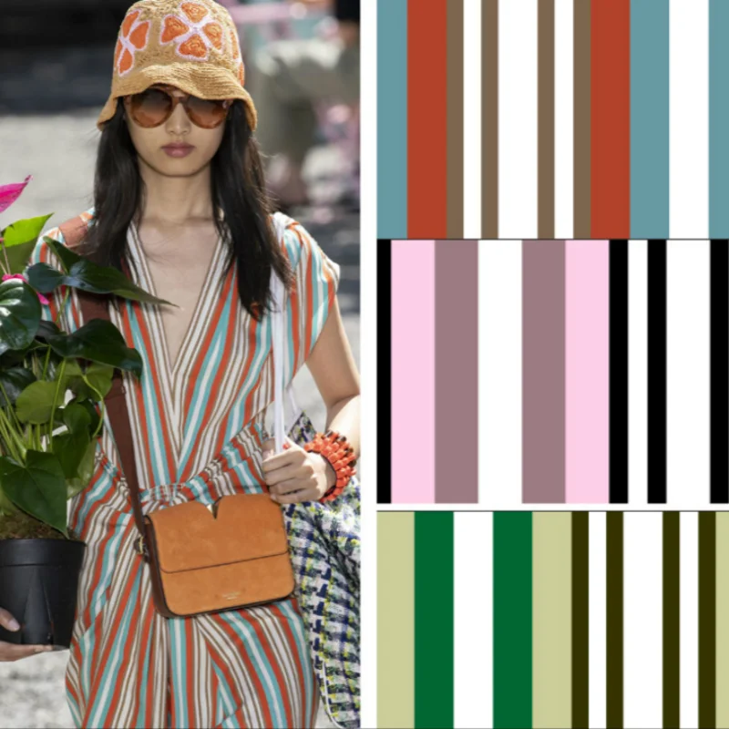 

Luxury Brand Fashion 100% Polyester Color Stripe Printed Fabric Cloth for Dress by the Meter Sewing