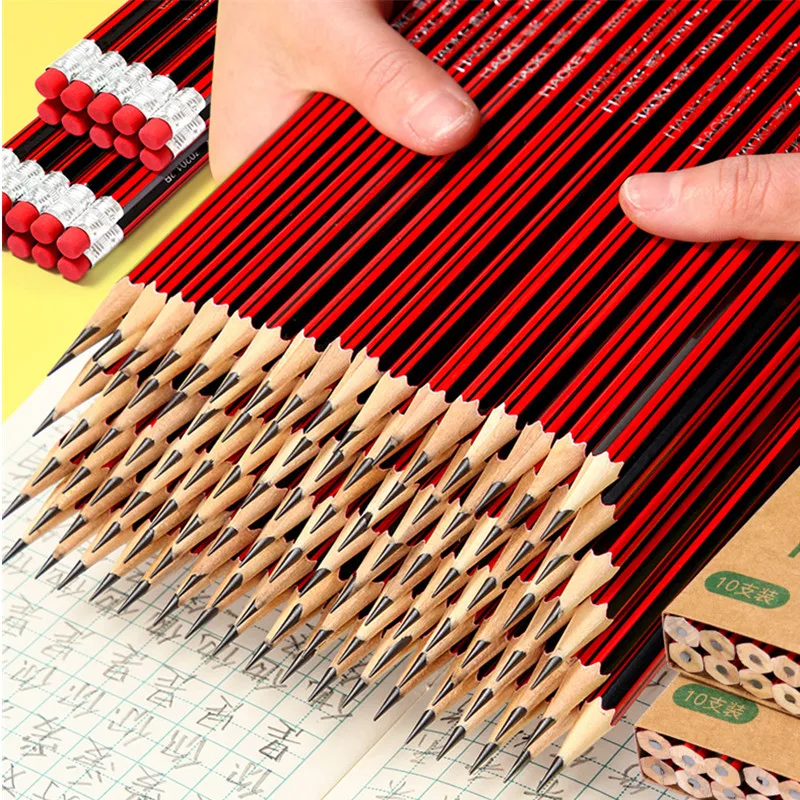 20 / 10pcs / lot wooden pencil HB pencil with eraser children's drawing pencil school writing stationery