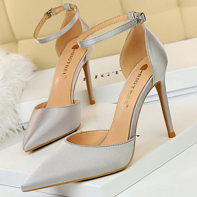 BIGTREE Shoes Hollow Out Woman Pumps High Heels Sexy Party Shoes Silk Ladies Shoes Pointed Toe Heeled Shoes 2024 Female Pumps