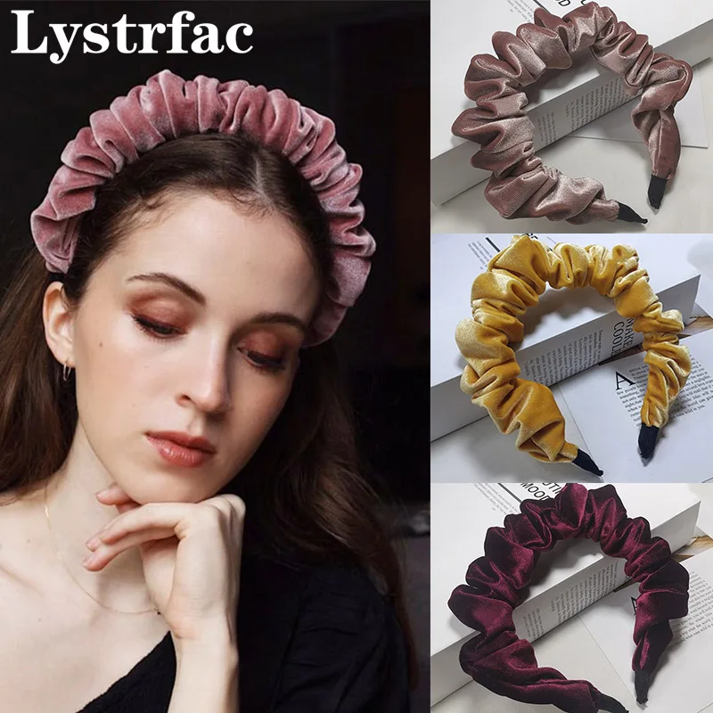 Lystrfac Autumn Stylish Velvet Pleated and Padded Headband Female Hairband for Women Simple Headwear Ladies Hair Accessories