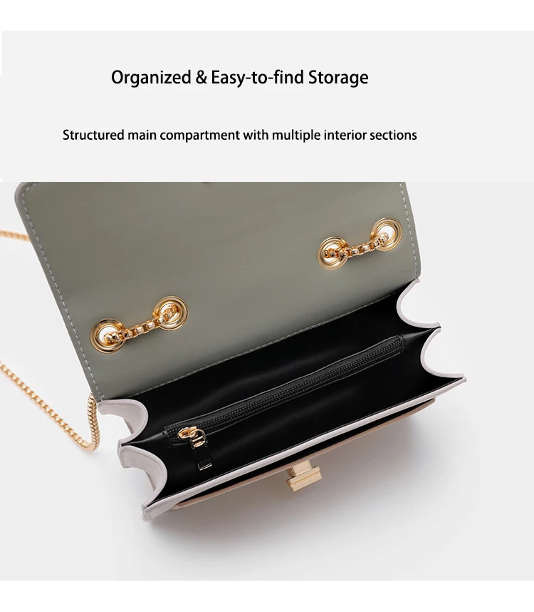 Color-Contrast Crossbody Bag for Women PU Leather Chain Bag Purses Chic Designer Handbag Cute Shoulder Bag 3 Colors Medium Size