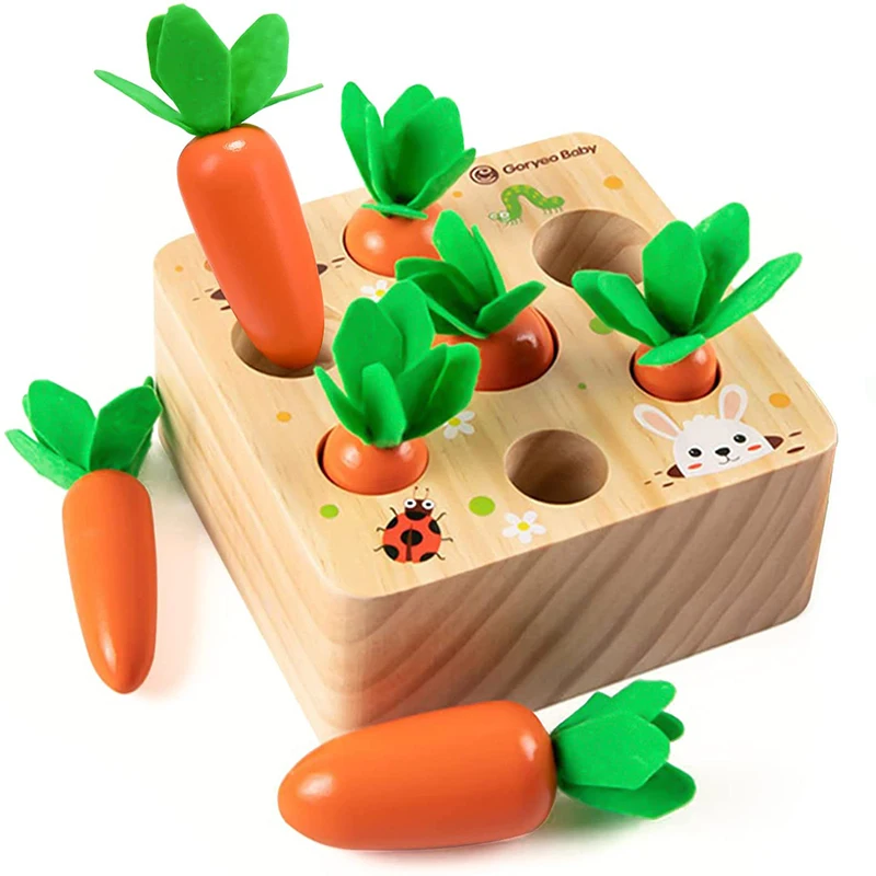 Pull Carrot Harvest Game Wooden Toy for Children Gifts 1 2 3 Year Educational Shape Sorting Matching Puzzle Baby Montessori Toys