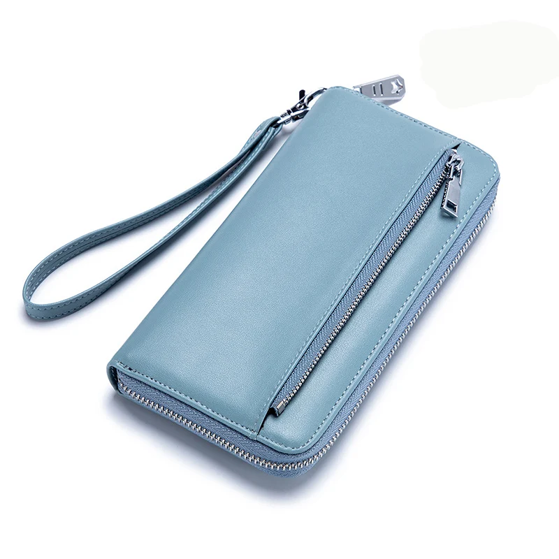 Women Wallet Genuine Leather Rfid Credit Card Holder Long Clutch Wallet Ladies Wristlet Passport Bag Phone Purpse