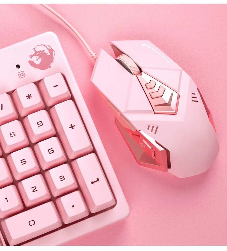 

Мышь игровая проводная, 7 кнопок, 2400DPI, USB, бесшумная, оптическая, розовая