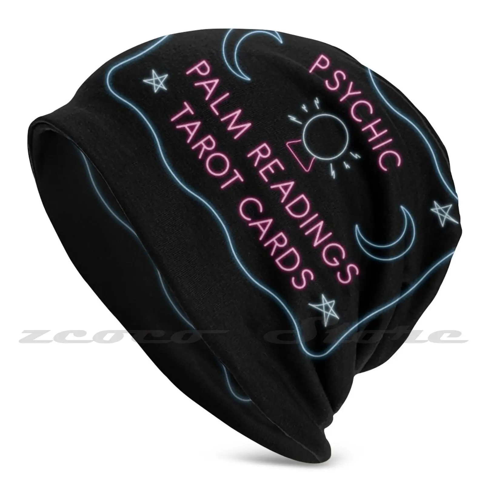 Psychic Readings Personalized Pattern Knit Hats Plus Size Elastic Soft Cap Palm Reader Psychic Neon Sign Mystic Fortune Teller