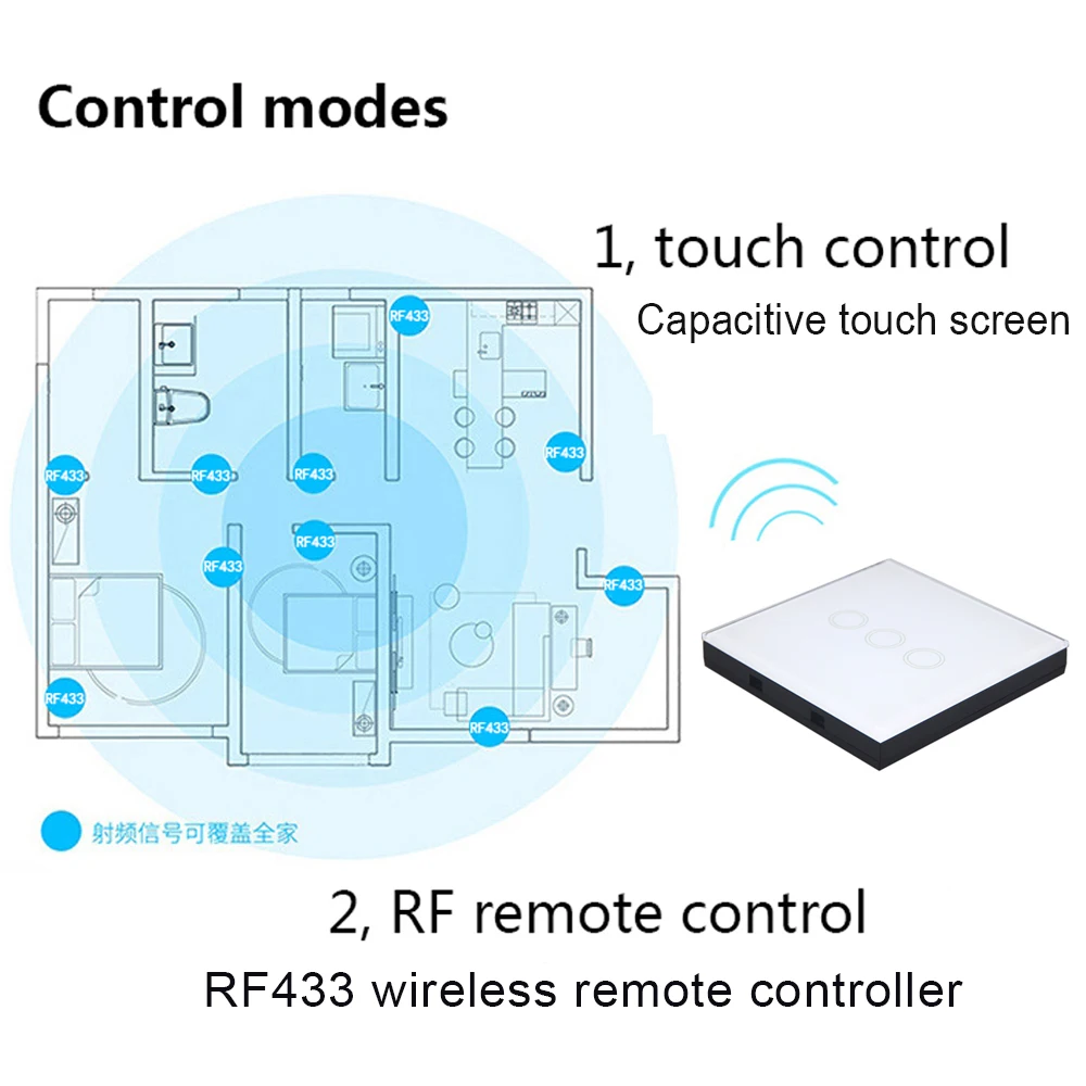 Remote controller 433MHz RF433 Wireless controller dengan Marah Kaca Panel untuk cahaya 433M Hz Switch